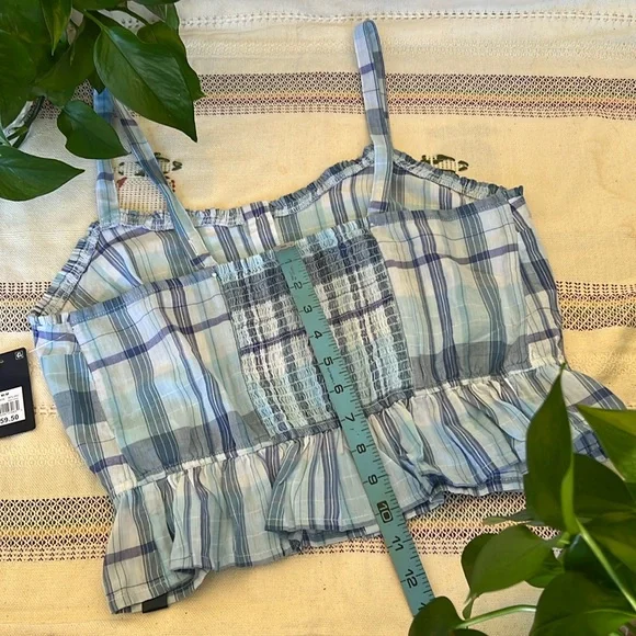 NEW Lucky Brand Women’s Plaid Front Button Down Peplum Ruffled Crop Tank, Size M - Picture 13 of 16